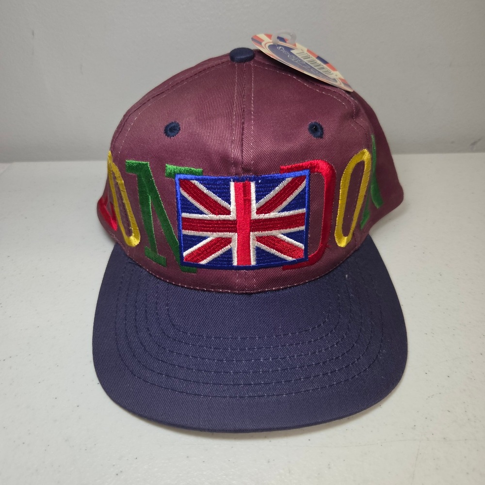London Embroidered Hat Snapback Vintage Maroon Navy Union Jack Capital Caps